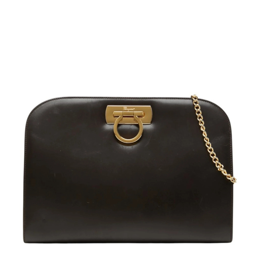 Salvatore Ferragamo Gancini Chain Shoulder Bag P21 0587 Brown Leather Women's